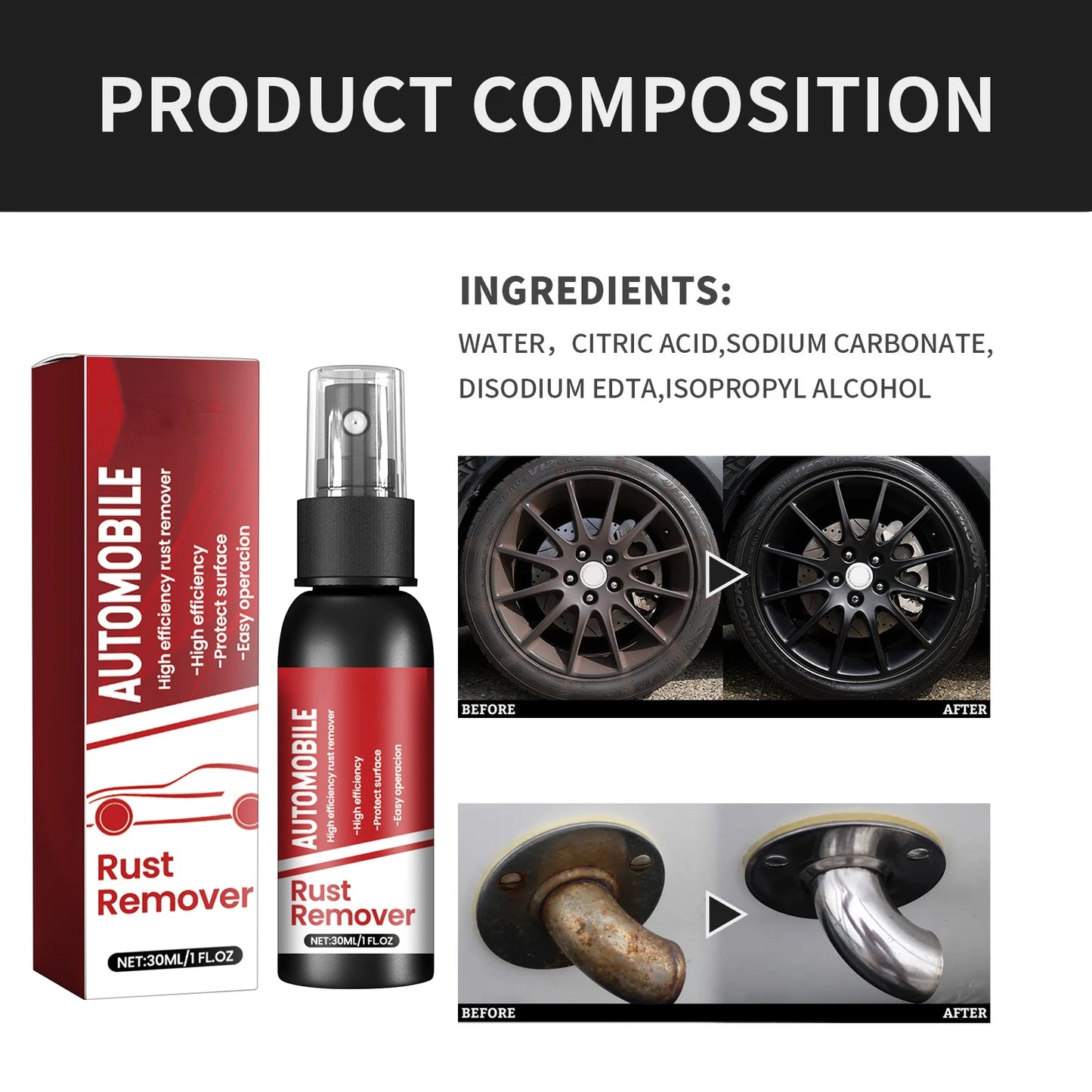 Rust Removal of Car Motorcycles Truck Automobile Exhaust Pipe Wheel Brake Discs Remove Rust Multifunction Cleaning Renovation