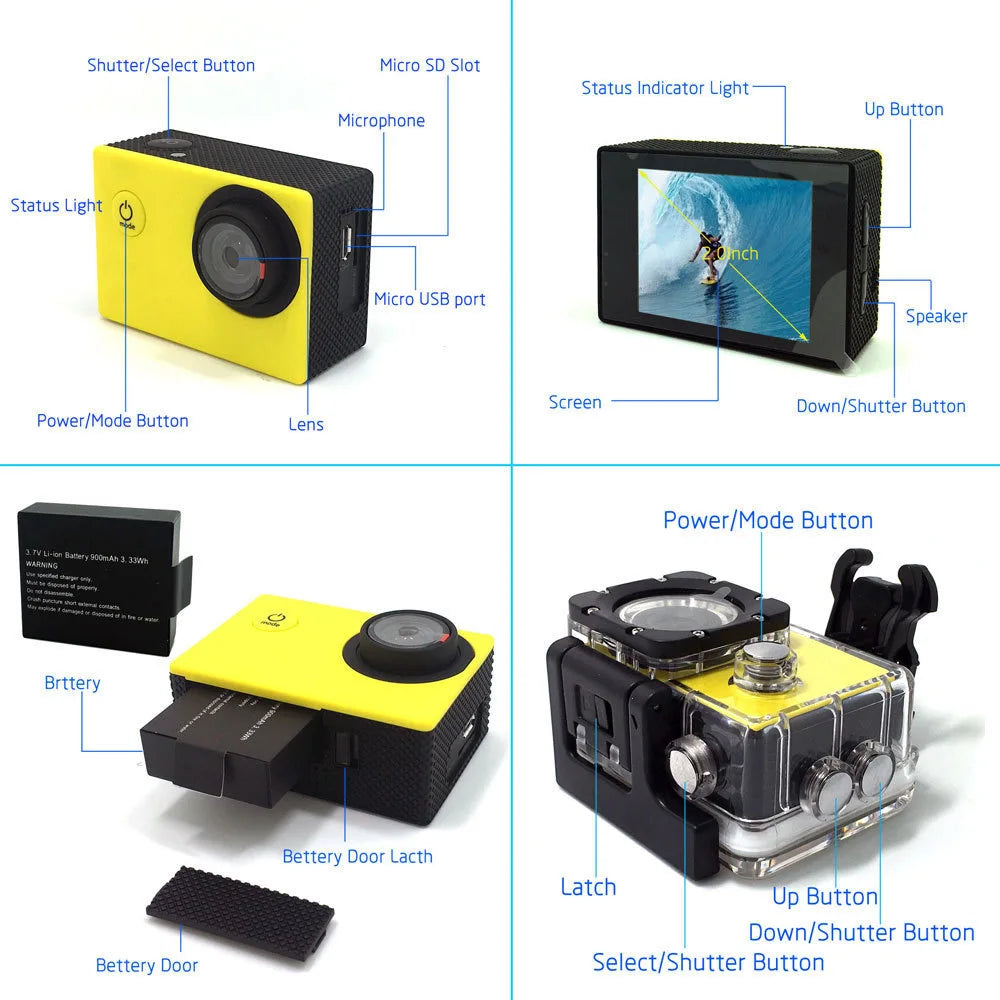 Full HD 1080P Waterproof Camera 2.0 Inch Camcorder Sports DV Go Car Cam Pro Mini Sports DV Camcorder With Cam Accessories