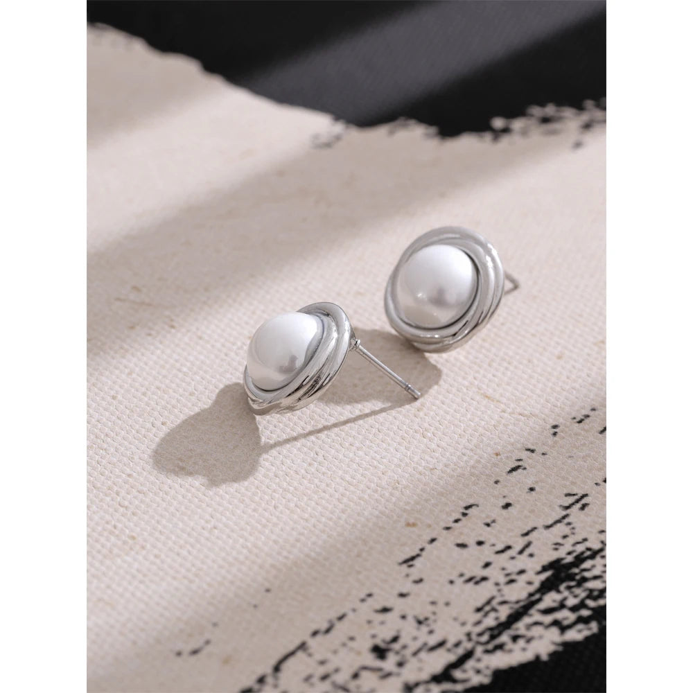 NiNice Earrings Vintage Stainless Steel Imitation Pearl Flower PVD Plating Popular Jewelry Gifts New Wholesale