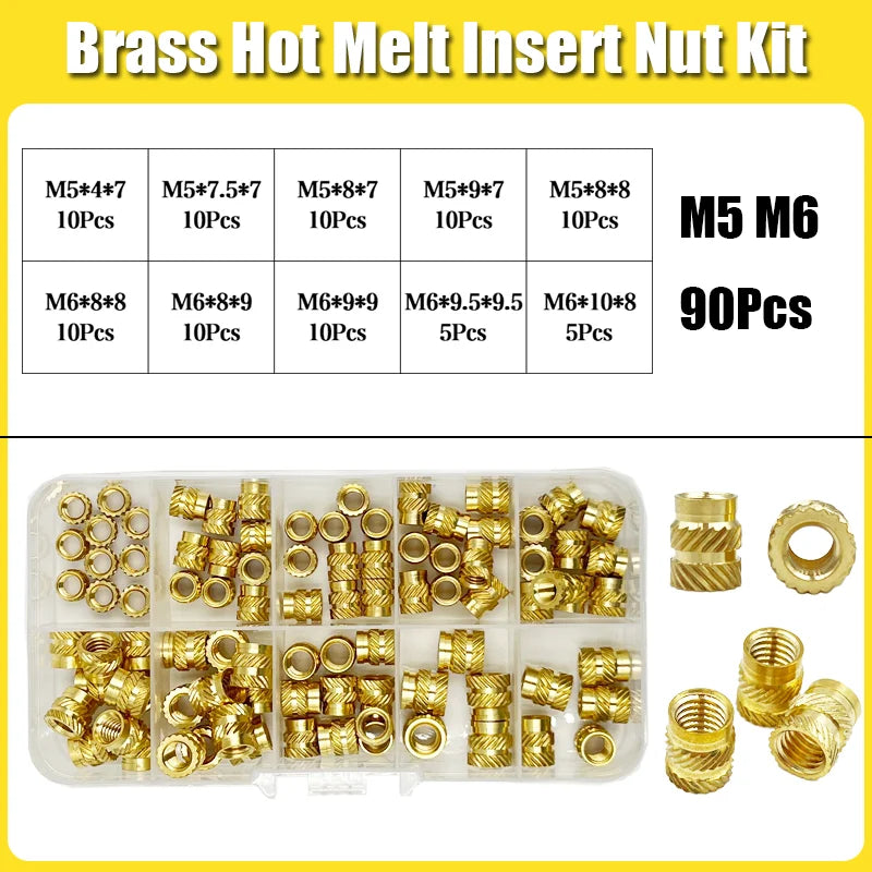 Brass Threaded Insert Nut Kit M2 M2.5 M3 M4 M5 M6 M8 Hot Melt Heat Knurled Embed Injection Copper Insertnut for 3D Print Plastic