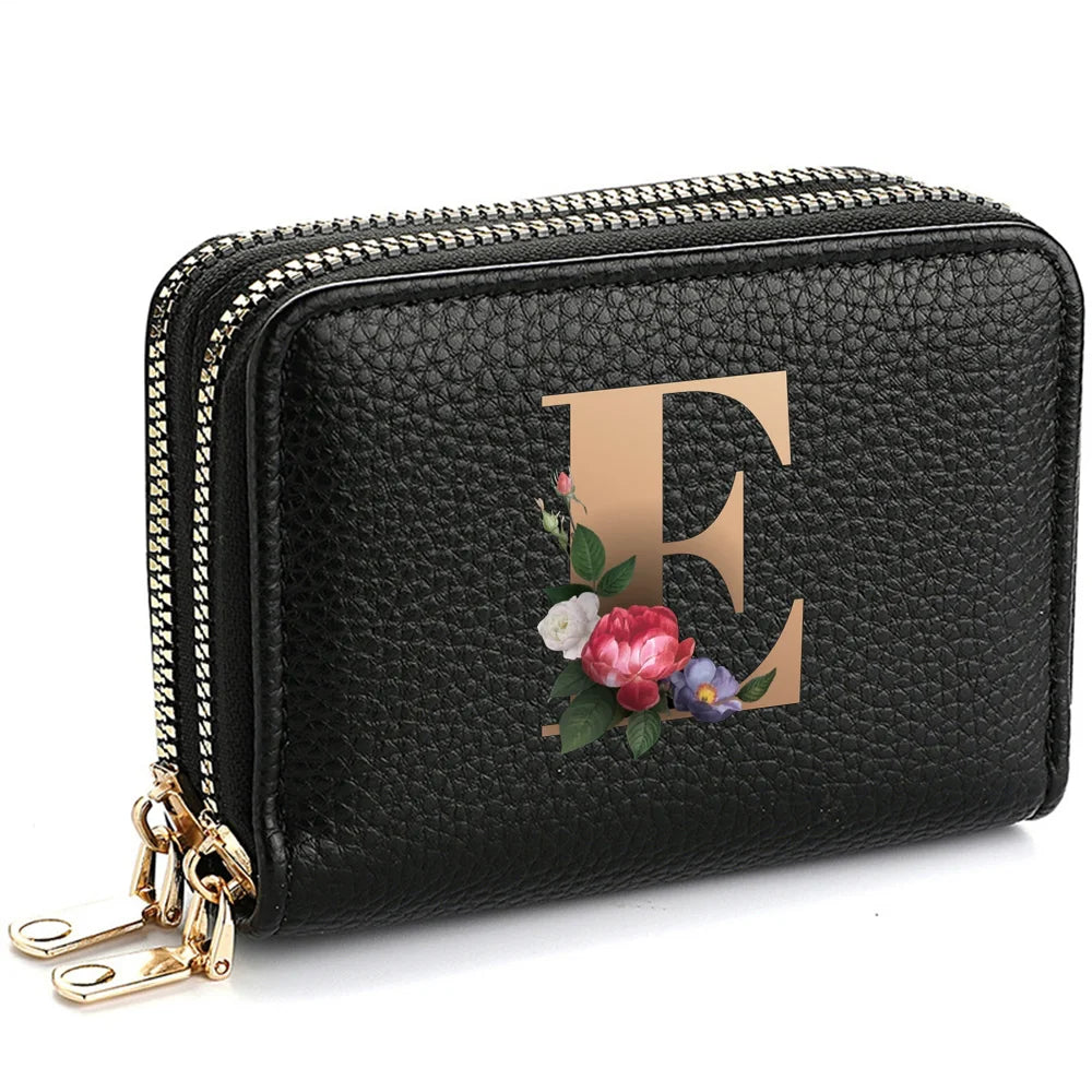 Women's Credit Card Holder Wallet, Fashionable Double-Zipper Letter Printed multi-slot Credit Card And Coin Wallet for Women