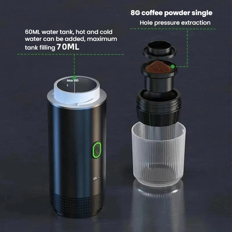 3-in-1 Portable Espresso Machine- Wireless Electric Coffee Maker for Home Car & Camping – Compact Powder Capsule Travel Brewer