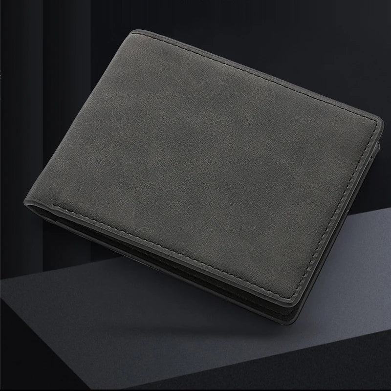 Men's Genuine PU Leather Wallet - Short Vintage Zipper Design with Money Clip, Soft Business Wallet for Students