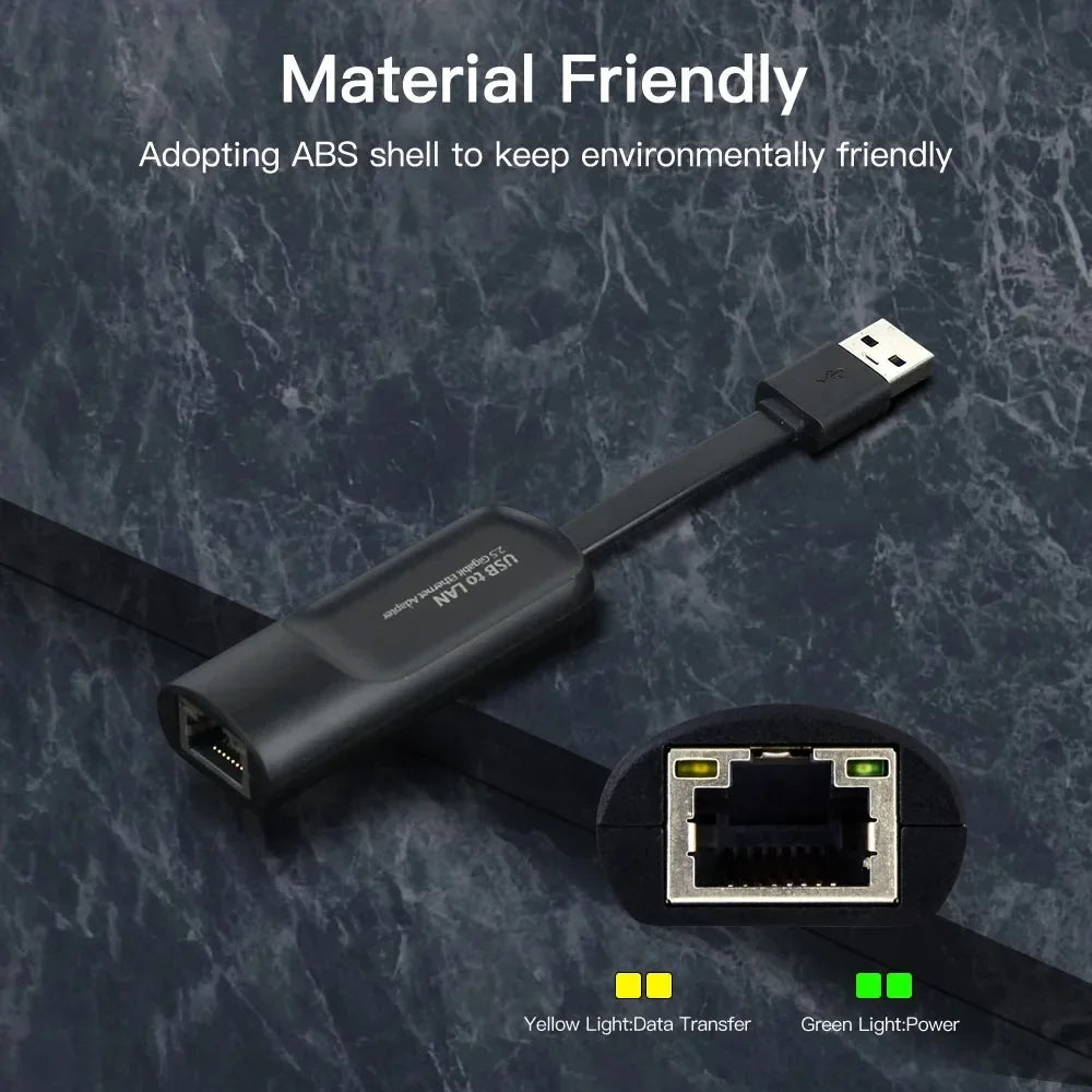 USB Gigabit Ethernet Adapter 2500Mbps USB 3.0 Network Card to RJ45 Lan Driver Free For Desktops Laptop Macbook PC Accessories