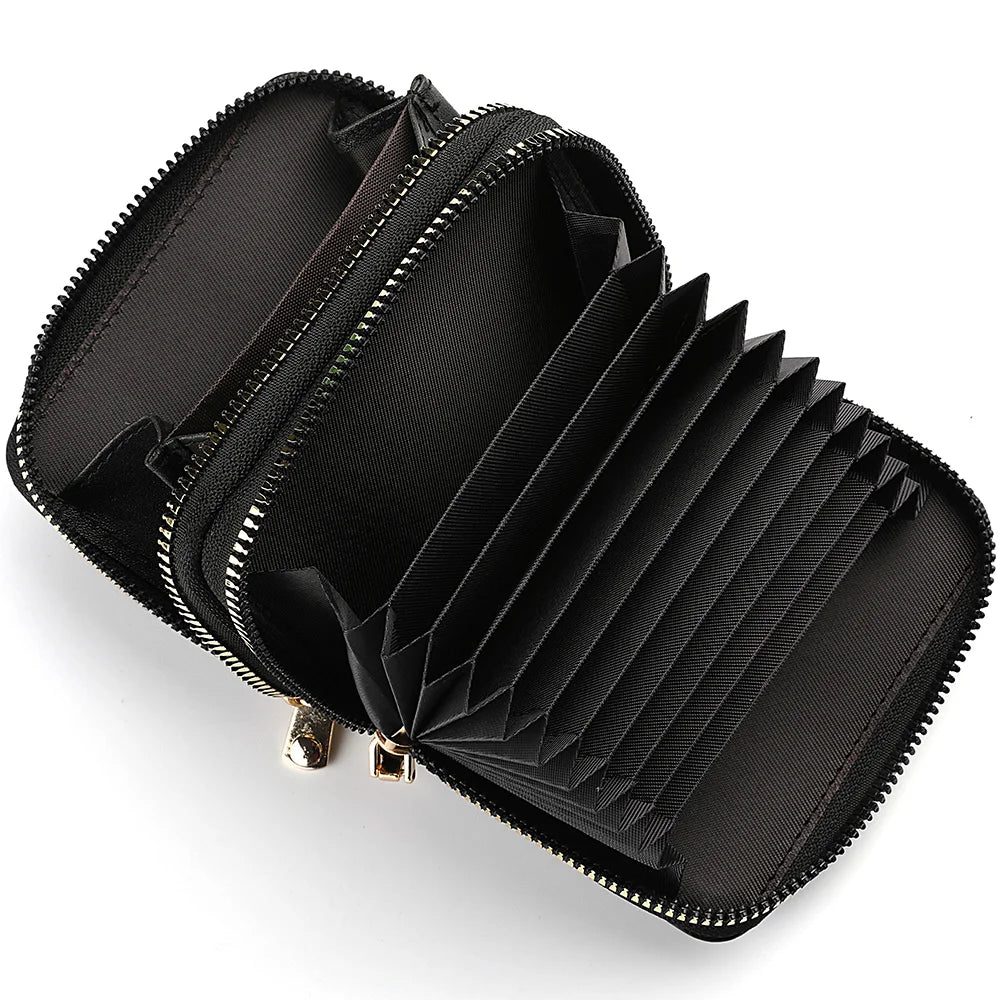 Women's Credit Card Holder Wallet, Fashionable Double-Zipper Letter Printed multi-slot Credit Card And Coin Wallet for Women