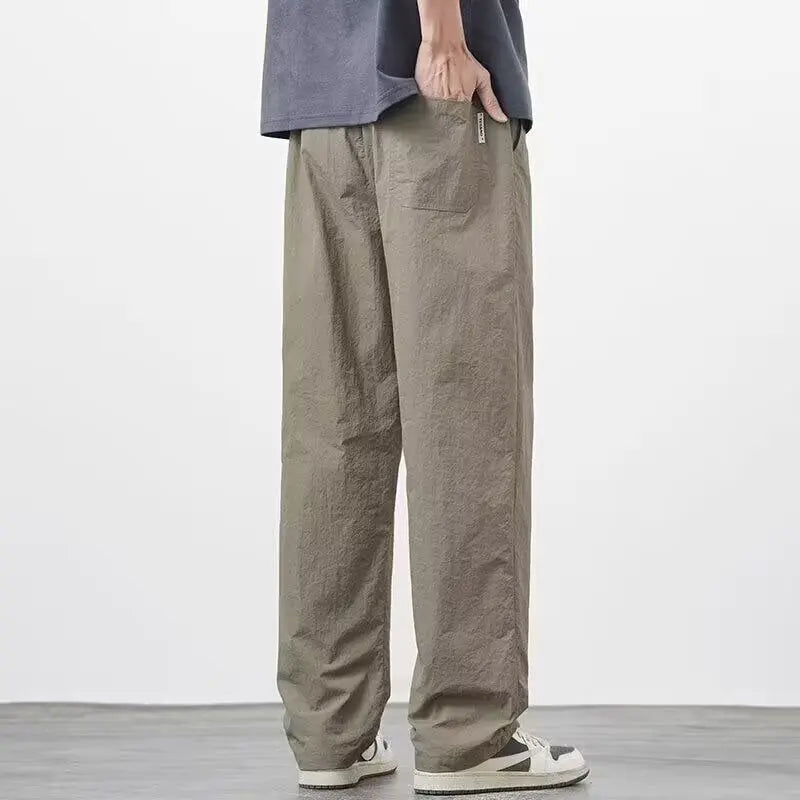 Summer Thin Casual Long Pants Ice Silk Qui Dry Men's Loose Straight Leg Trendy Brand Wide Leg Sports Pants