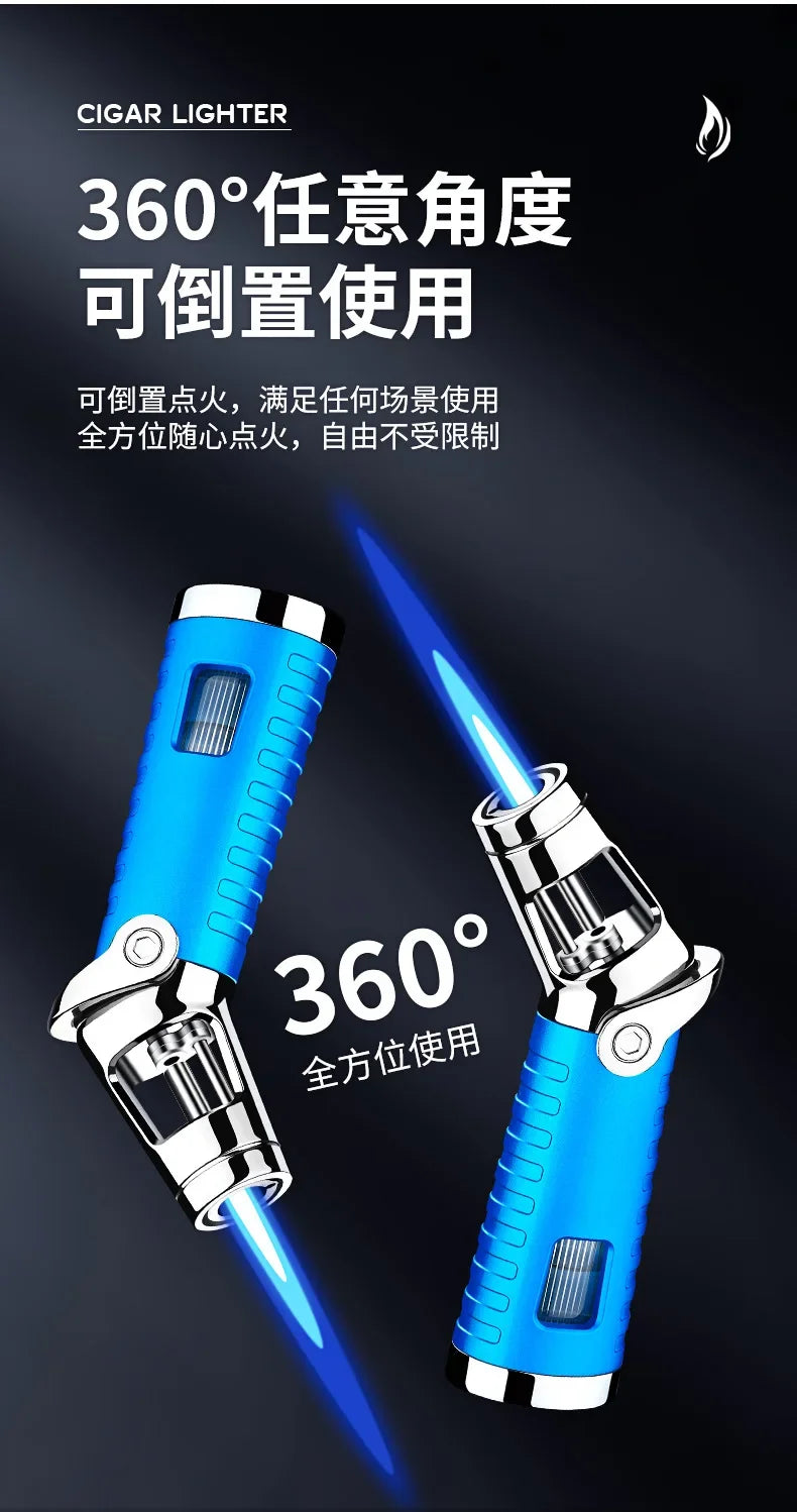 New Windproof Inflatable Lighter Metal Visible Window Jet Flame Turbine Outdoor Lighter Cigar Barbecue Camping Tool