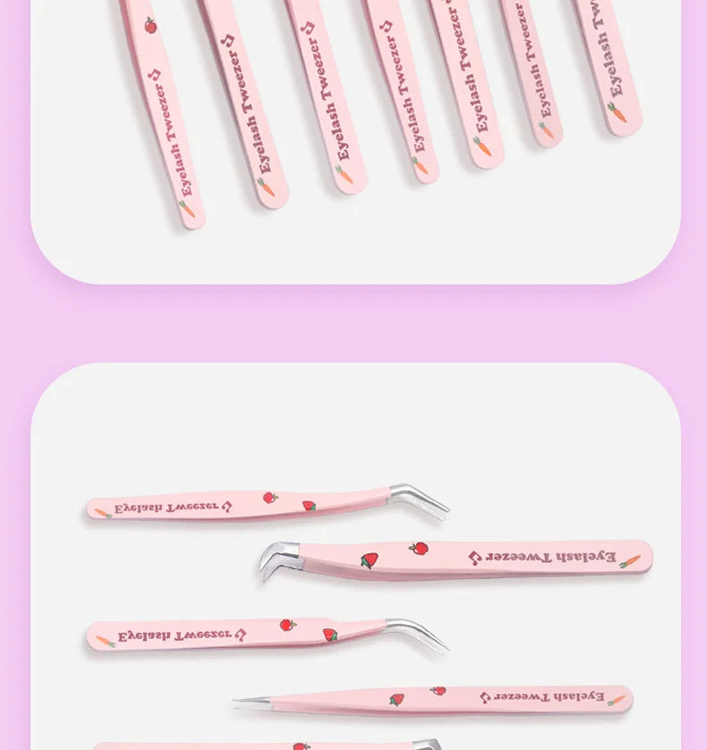 6 Types False Eyelash Tweezers Stainless Steel Anti-static Pincet Curved Strip 3D Lashes Extension Tweezer Makeup Tools