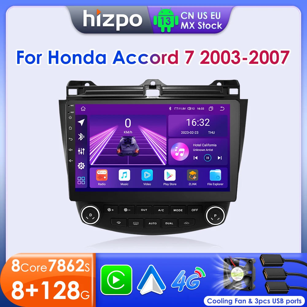 Hzipo AI Voice 10.1" Radio For Honda ACCORD 7 2003 2004 2005 2006 2007 2din Android Auto Carplay 4G Car Multimedia GPS Autoradio