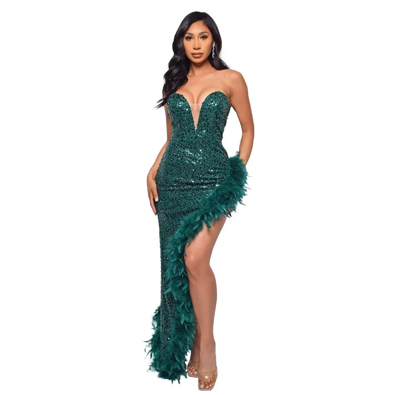 Ladies Summer Elegant Evening Party Dress Women Sleeveless Backless Tube Side Slit Long Dress Woman Clothes Birthday Clubwear