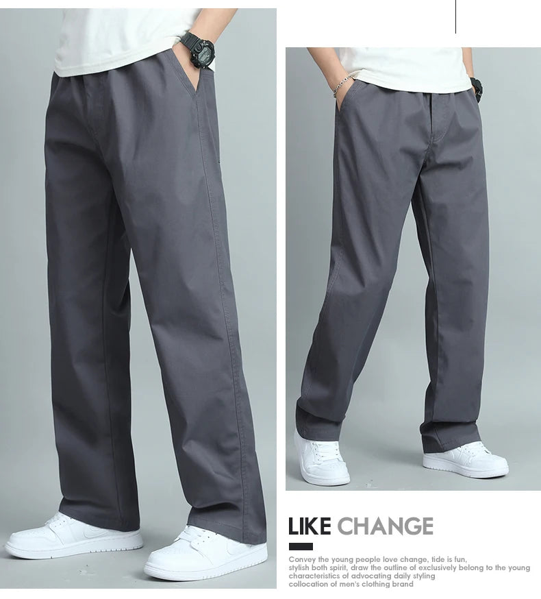 Big Size Men's Casual Cotton Trousers Loose Fit Straight Pants Multi Pocket Big Man Long Pants Mens Jogger Pants Summer Autumn