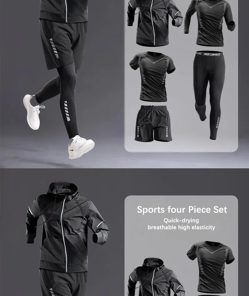 All-Season Men's Sportswear Set/Suit - Tracksuit for Running, Cycling, Fitness & Hiking,gym clothing men, jogging, boxing,5 pcs
