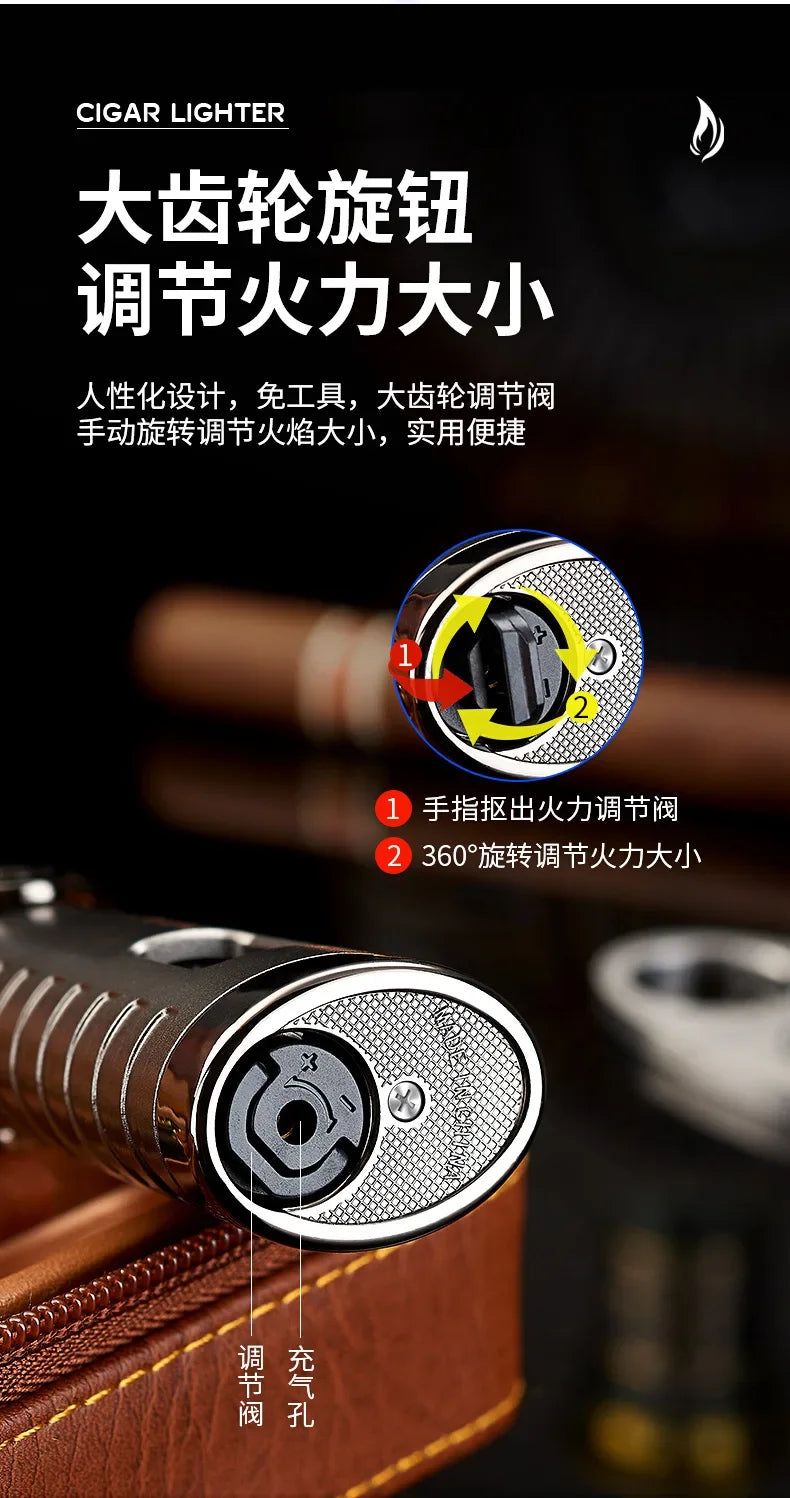 New Windproof Inflatable Lighter Metal Visible Window Jet Flame Turbine Outdoor Lighter Cigar Barbecue Camping Tool