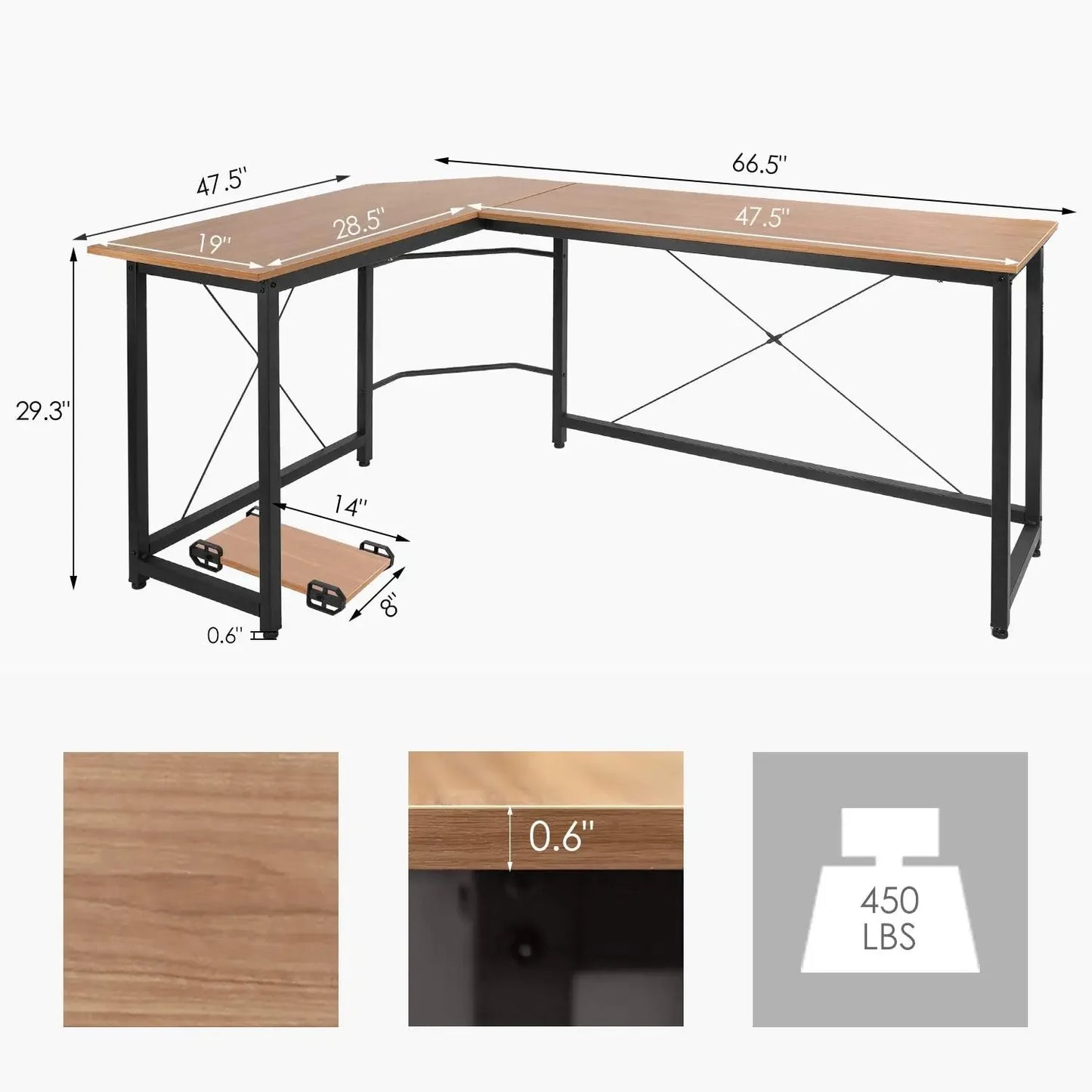 Homfa 66.5"(170cm) L Shape Desk Computer Gaming Laptop Desk Home Office Corner Workstation Table Study Desk 170x120x75cm