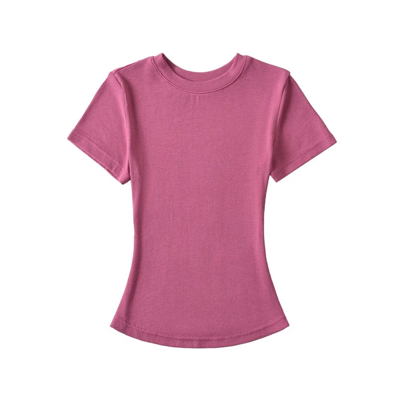 LUNDUNSHIJIA 2024 Summer Sexy Women Basic O-neck Short Sleeve T-shirt Ladies Slim Elasticity Cotton Tee Tops 12 Colors