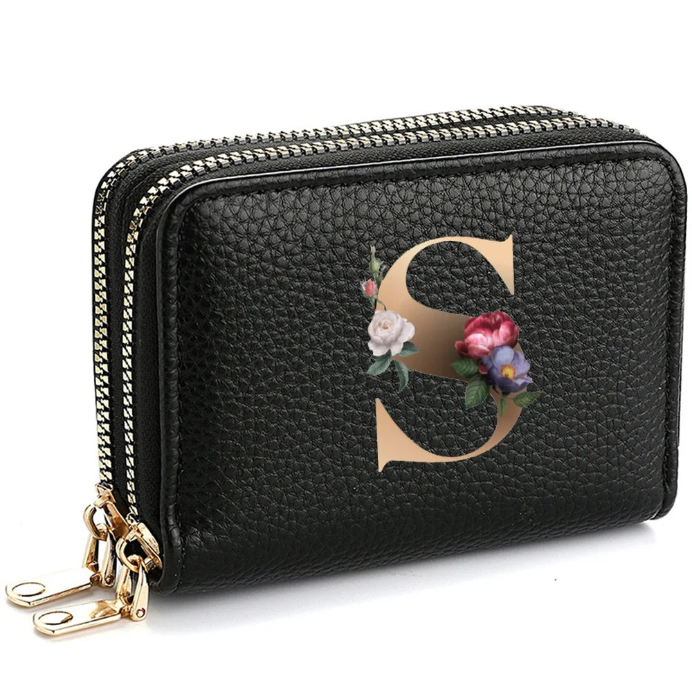 Women's Credit Card Holder Wallet, Fashionable Double-Zipper Letter Printed multi-slot Credit Card And Coin Wallet for Women