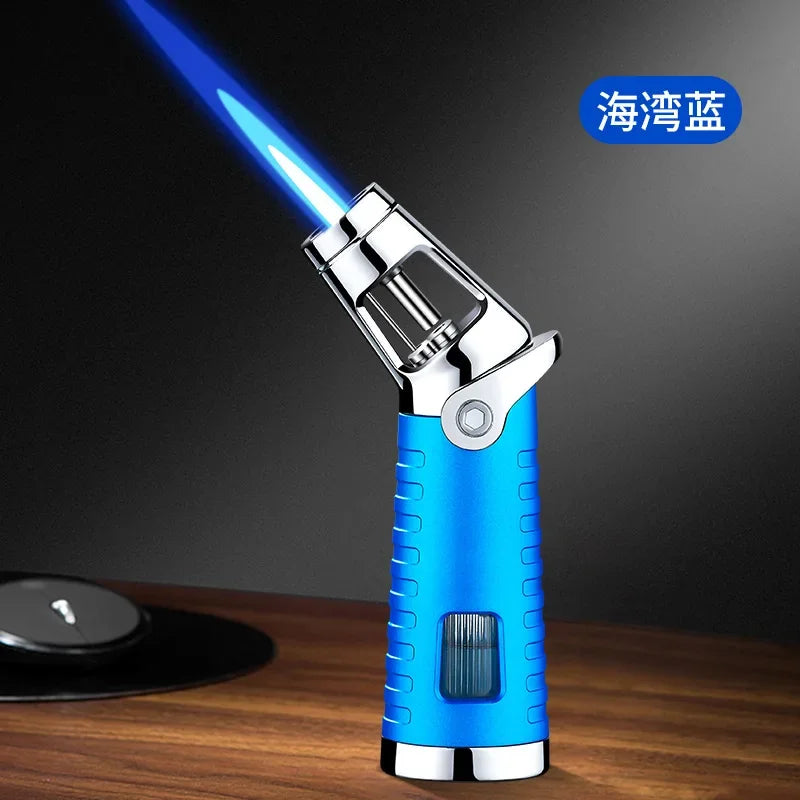New Windproof Inflatable Lighter Metal Visible Window Jet Flame Turbine Outdoor Lighter Cigar Barbecue Camping Tool