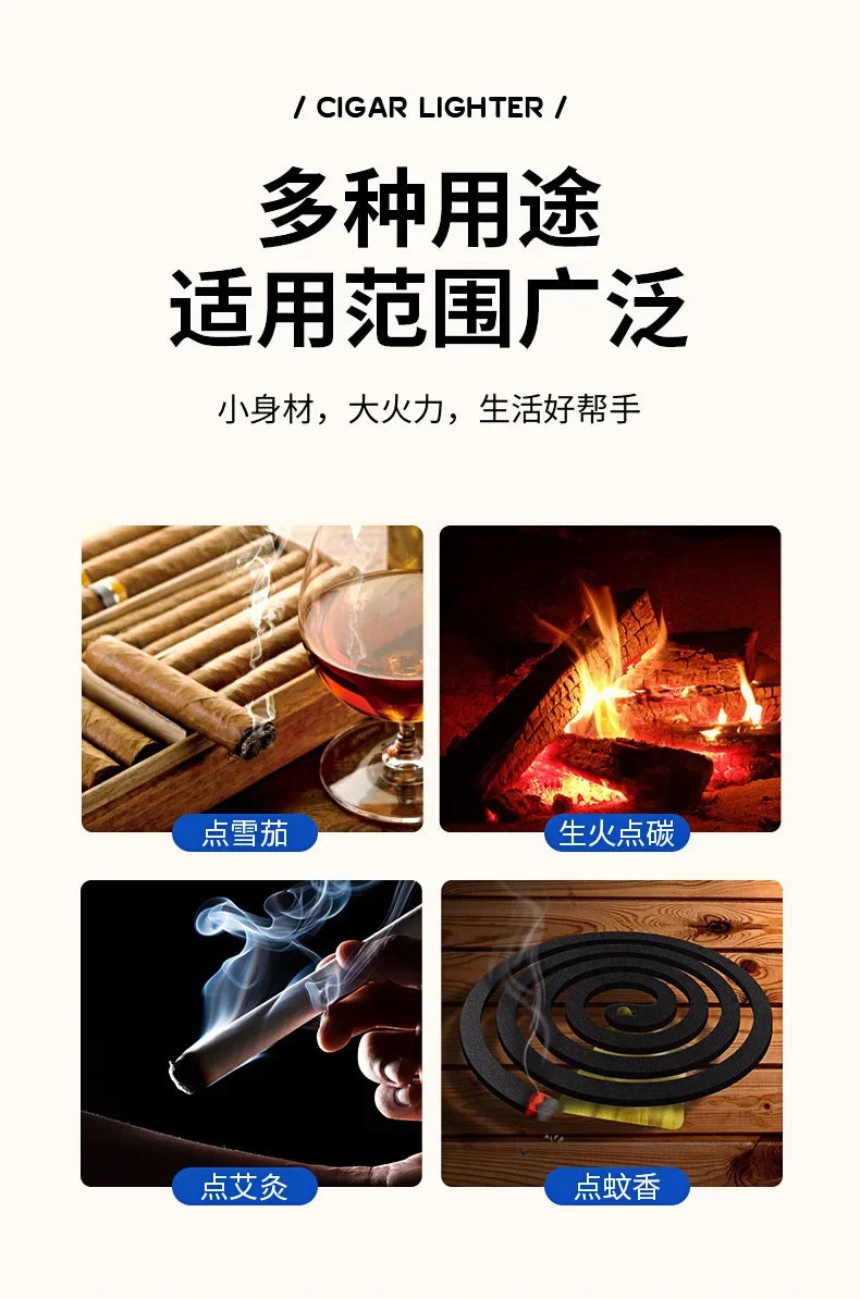 New Windproof Inflatable Lighter Metal Visible Window Jet Flame Turbine Outdoor Lighter Cigar Barbecue Camping Tool