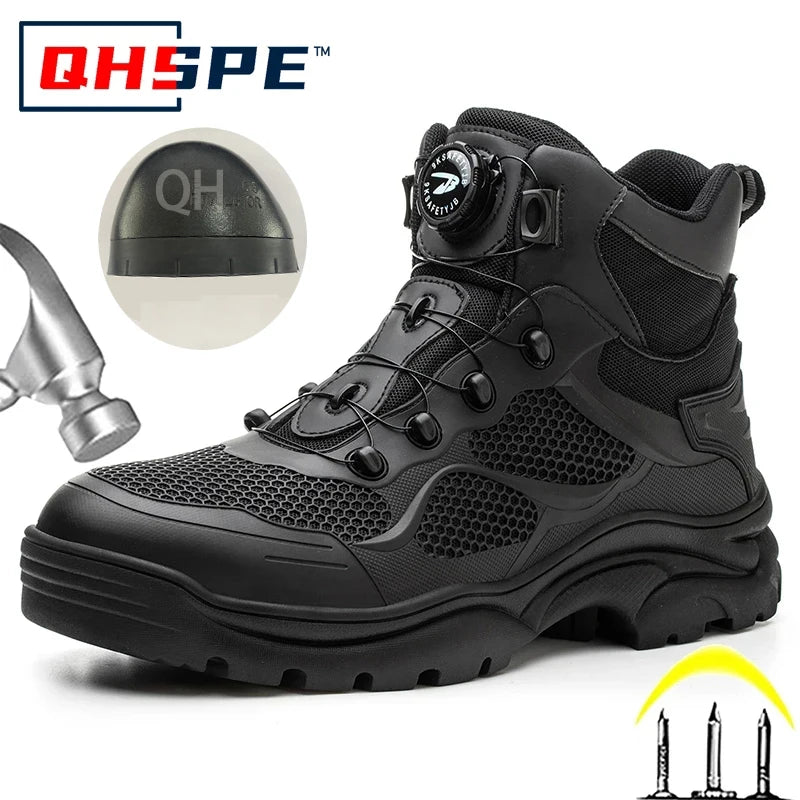 Rotary Buckle Work Boots Safety Steel Toe Shoes Men Breathable Safety Shoes Brand Indestructible Shoes Puncture-Proof work Shoes