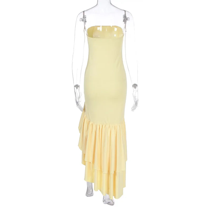 Ladies Summer Ruffle New Fashion Elegant Evening Party Dress Women Sleeveless Backless Tube Bodycon Maxi Dresses Female Clubwear