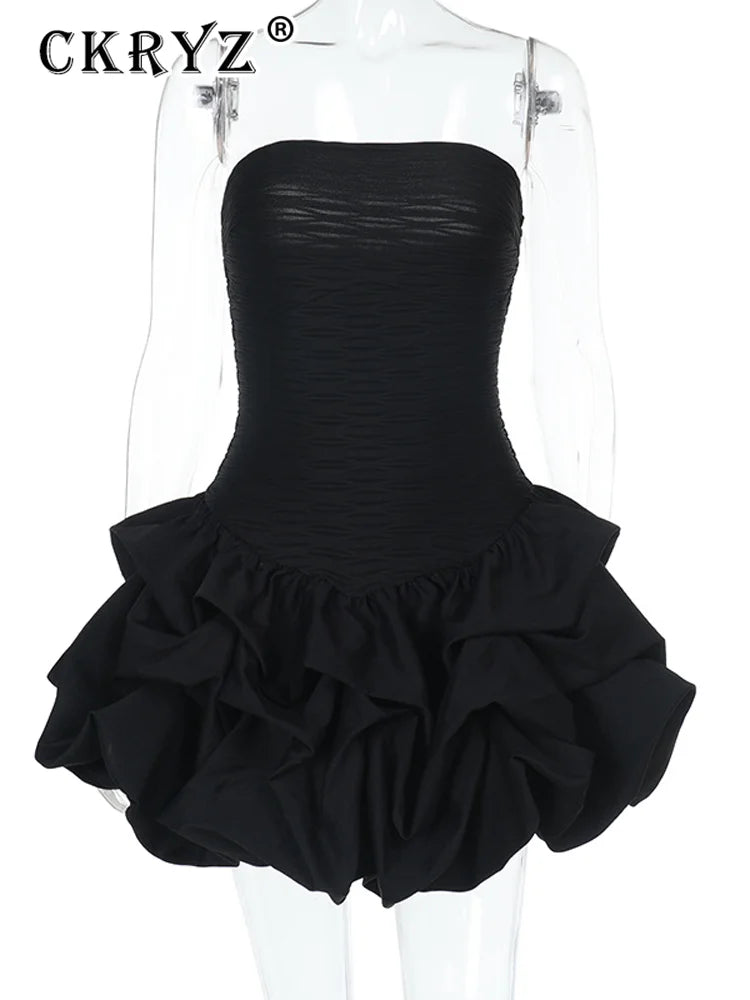 Ladies Summer Elegant Evening Dress Women Sleeveless Backless Tube Mini Dresses Birthday Party Streetwear Woman Ruched Clothes