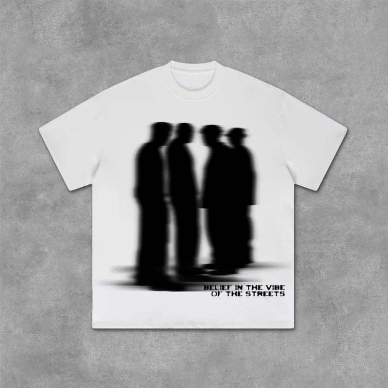 Street Atmosphere Virtual Shadow Characters Shadow Graphic Cotton T-Shirt Men Y2K Vintage Oversize Tshirt Streetwear Women Tops