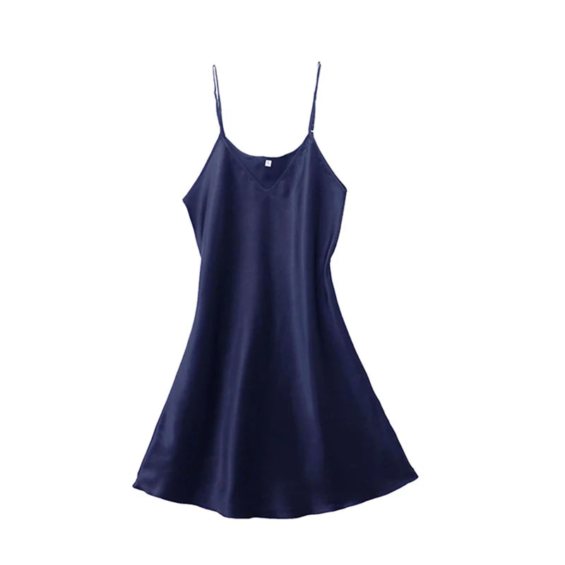 Women's Sexy Silk Satin Night Dress Sleeveless Nighties V-neck Nightgown Nightdress Plus Size Sleepwear Nightwear