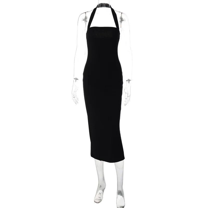 Ladies Summer Elegant New Midi Dress Women Sleeveless Backless Halter Long Dresses Evening Party Club Streetwear Woman Clothes