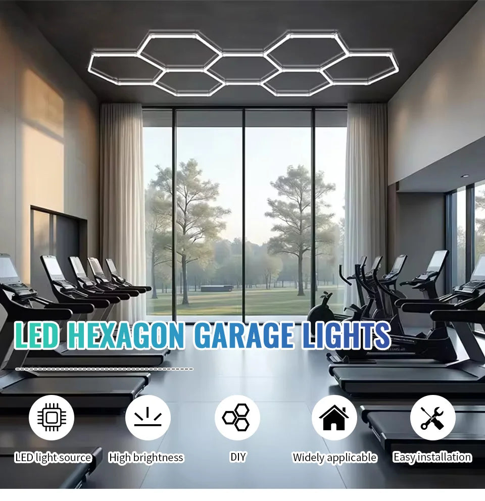 440mm Hexagonal Honeycomb LED Lamp 85-265V 6500K Ultra-bright And Energy-saving Gym Car Beauty Station Lamp