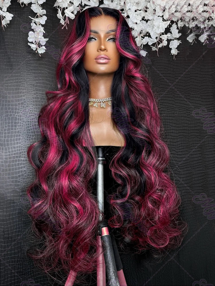 1b/99j Burgundy Highlight Body Wave 13x4 HD Lace Front Human Hair Wig Brazilian 30 32 Inch Colored 13x6 Lace Frontal Wigs 200%