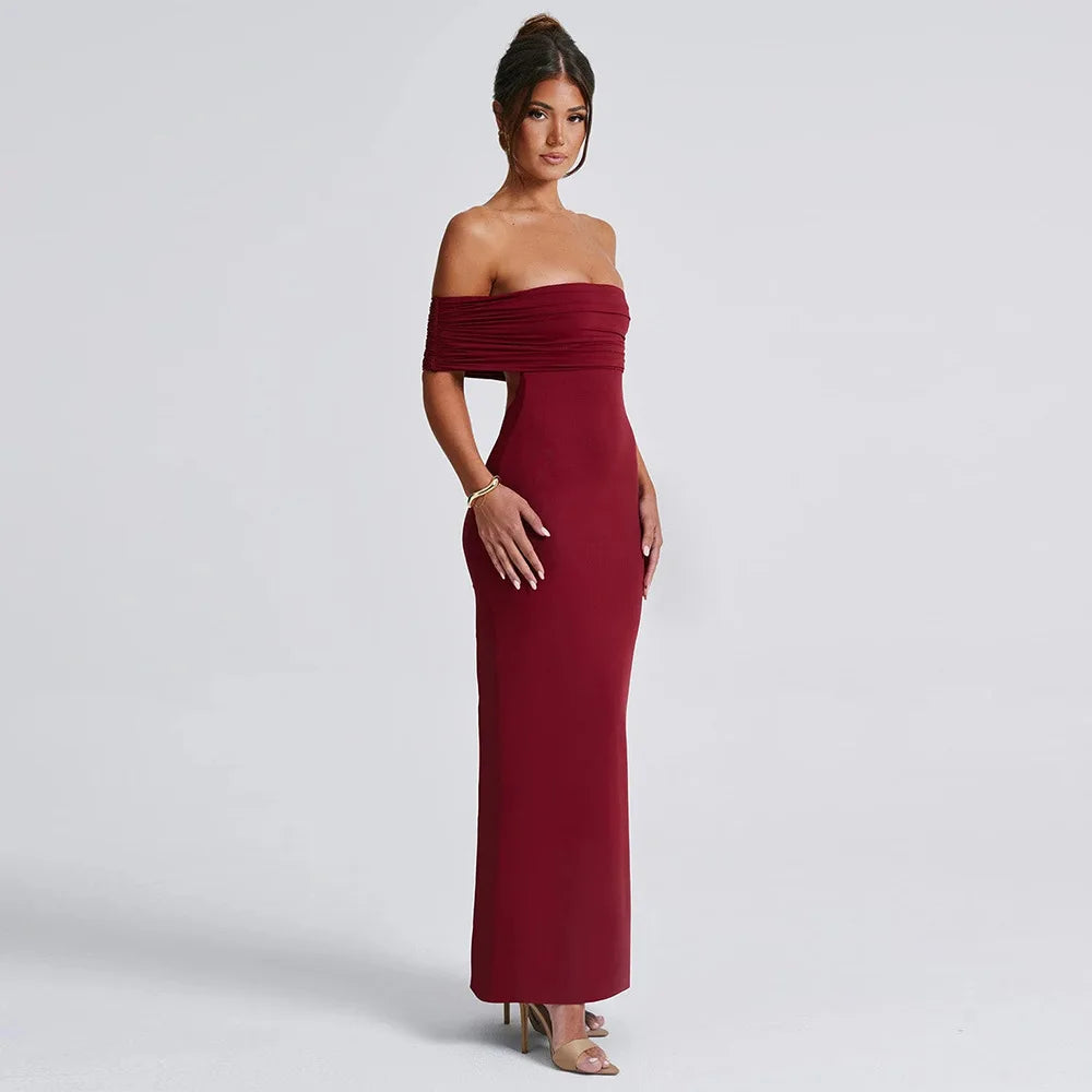 Ladies Summer Off Shoulder Fashion Evening Party Dresses For Women Strapless Backless Ruched Maxi Dress Birthday Clubwear Outfit