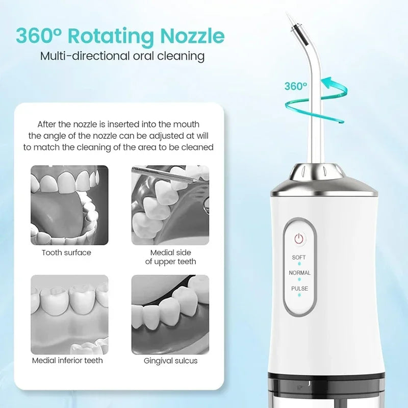  Dental Floss Portable Cordless Oral Irrigator Cleaning 3 Modes Waterproof Rechargeable Dental Cleaner With 4 Nozzles Clean Gum