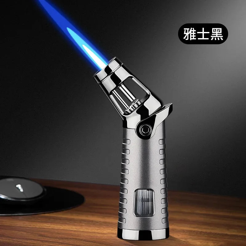 New Windproof Inflatable Lighter Metal Visible Window Jet Flame Turbine Outdoor Lighter Cigar Barbecue Camping Tool