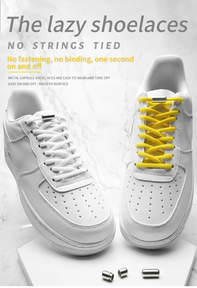 New Version Elastic No Tie Shoelaces Metal Lock Shoe Laces For Kids Adult Sneakers Quick Shoelaces Semicircle Shoestrings
