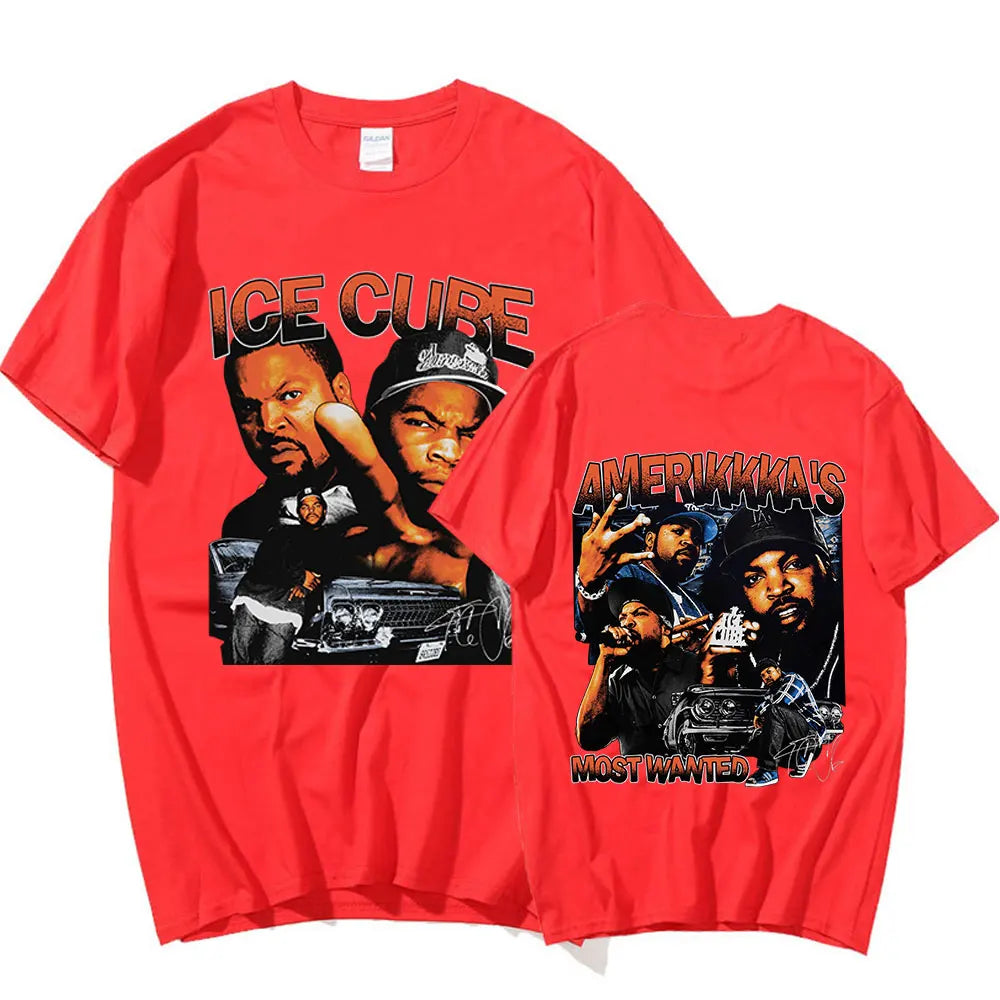 90s Rapper Ice Cube Amerikkka's Most Wanted T-shirt Mens Fashion Vintage Harajuku T Shirt 100% Cotton Casual Tee Shirt Oversized