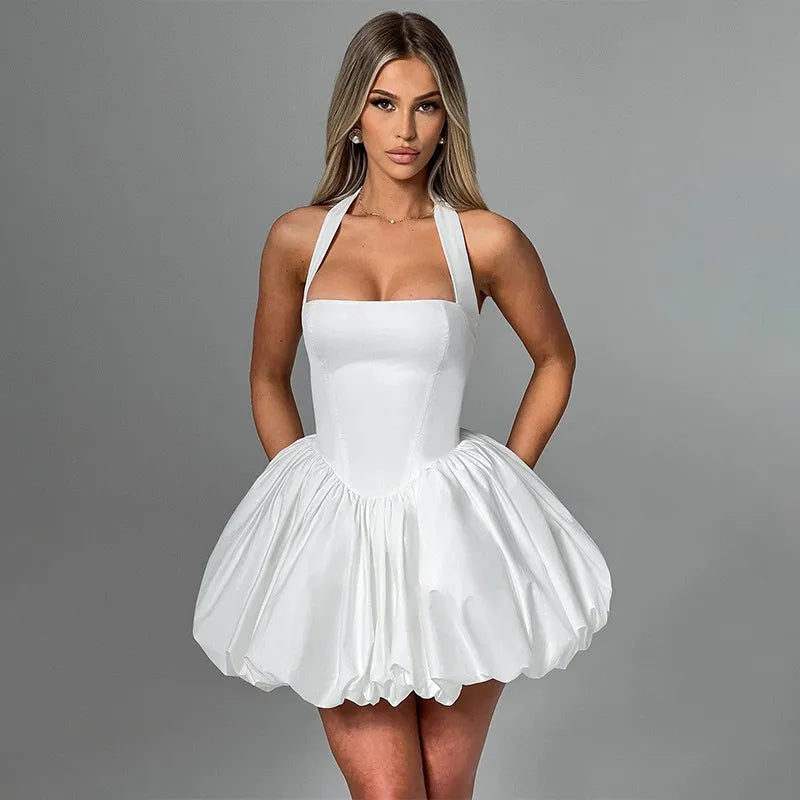 Ladies Summer Elegant Evening Party Dress Women Sleeveless Backless Halter Sexy Mini Dresses Night Club Streetwear Female Outfit