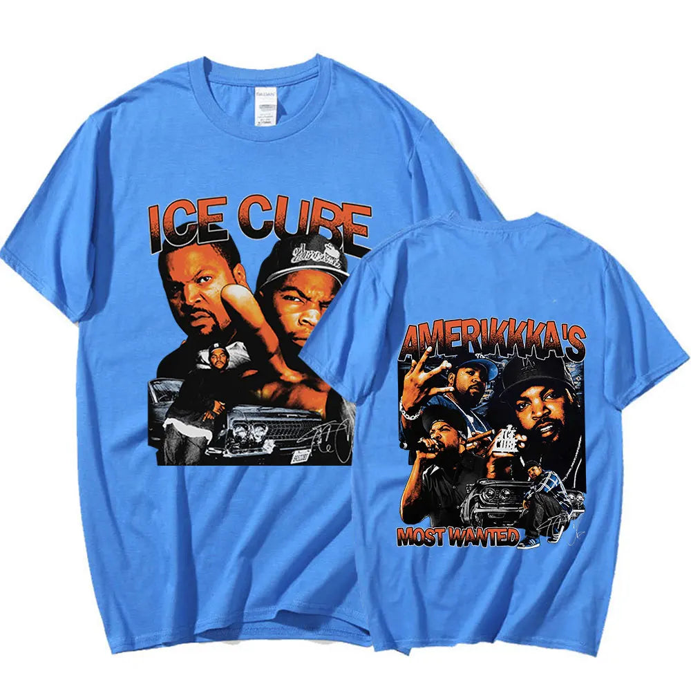 90s Rapper Ice Cube Amerikkka's Most Wanted T-shirt Mens Fashion Vintage Harajuku T Shirt 100% Cotton Casual Tee Shirt Oversized