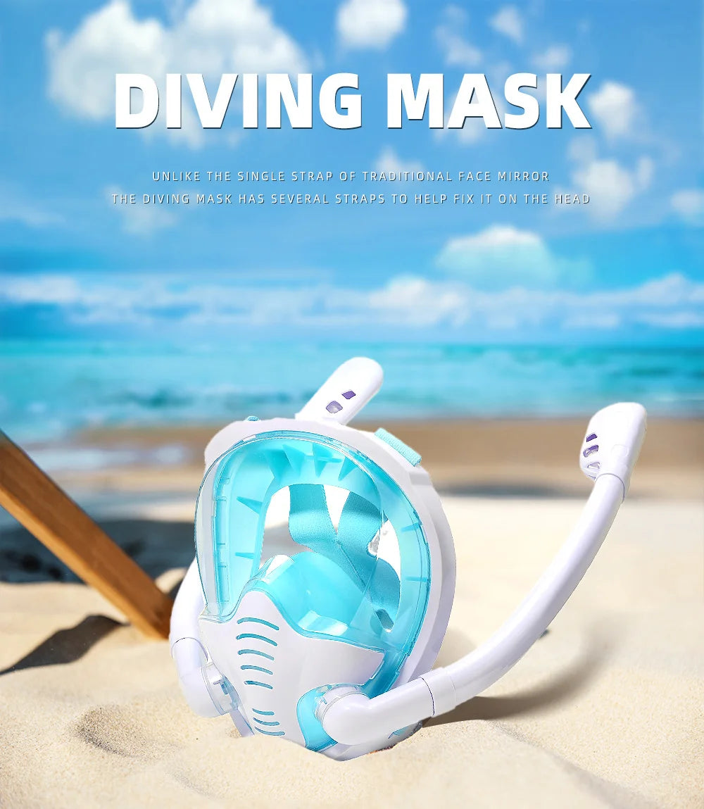 Full Face Snorkel Mask 180°Panoramic View Silicone Dry Top Snorkeling Diving Swimming Goggles With 2 Snorkels Anti-Fog Anti-Lea