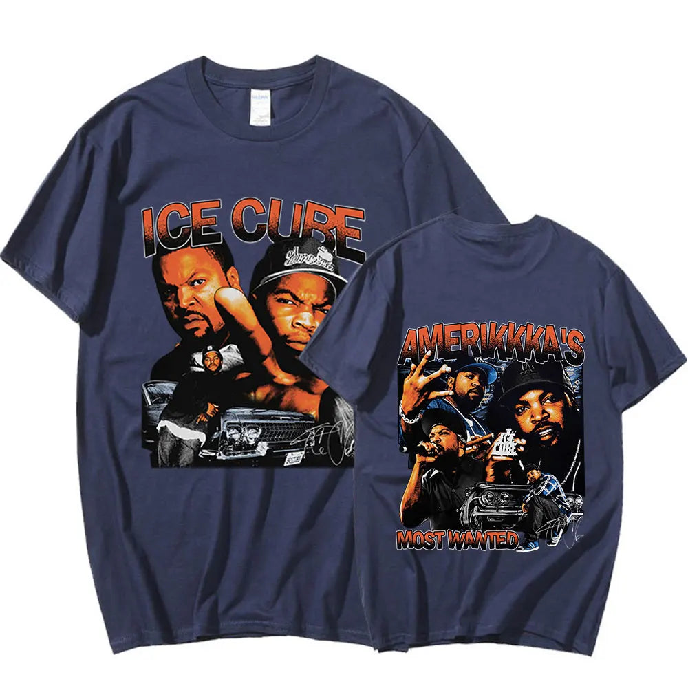 90s Rapper Ice Cube Amerikkka's Most Wanted T-shirt Mens Fashion Vintage Harajuku T Shirt 100% Cotton Casual Tee Shirt Oversized