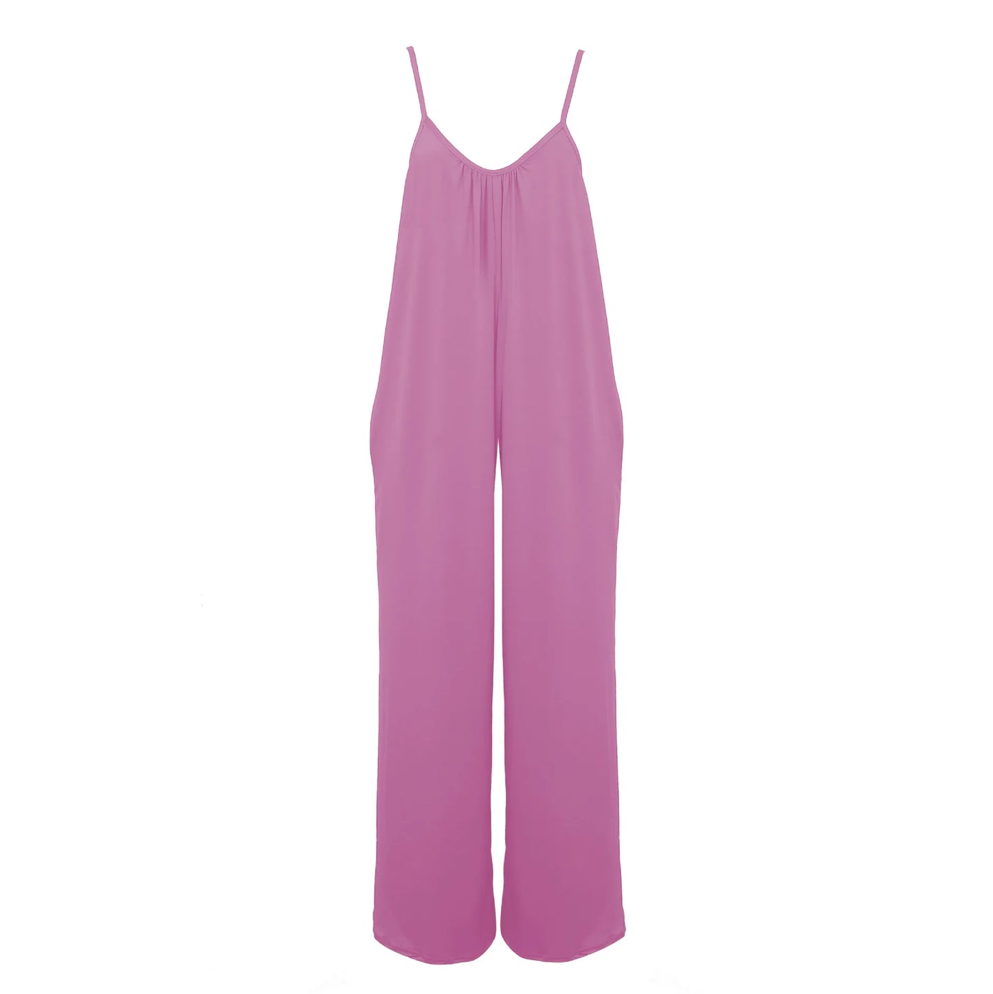 European and American Suspender Women's 2023 Summer New Foreign Trade Tolid Color Pocket Casual Jumpsuit