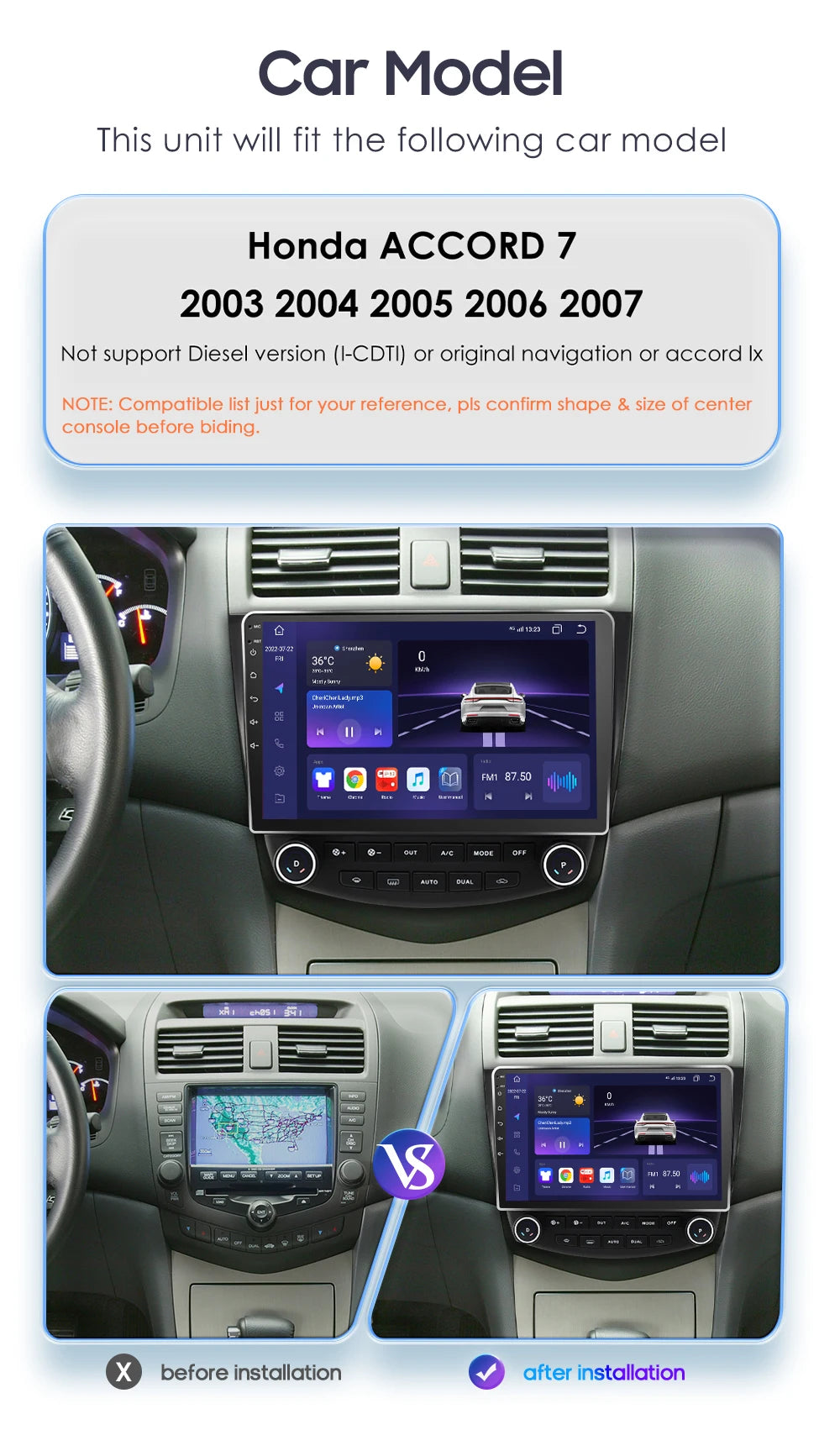 Hzipo AI Voice 10.1" Radio For Honda ACCORD 7 2003 2004 2005 2006 2007 2din Android Auto Carplay 4G Car Multimedia GPS Autoradio
