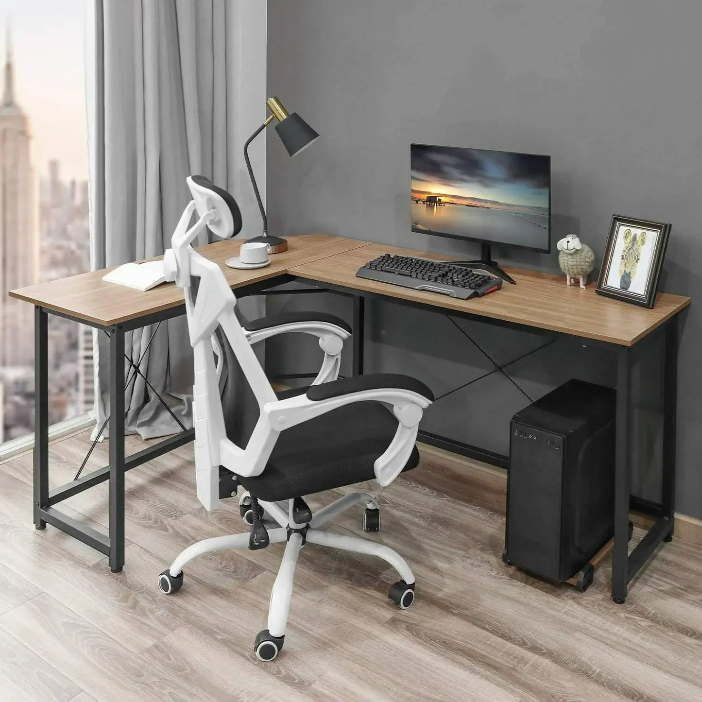 Homfa 66.5"(170cm) L Shape Desk Computer Gaming Laptop Desk Home Office Corner Workstation Table Study Desk 170x120x75cm