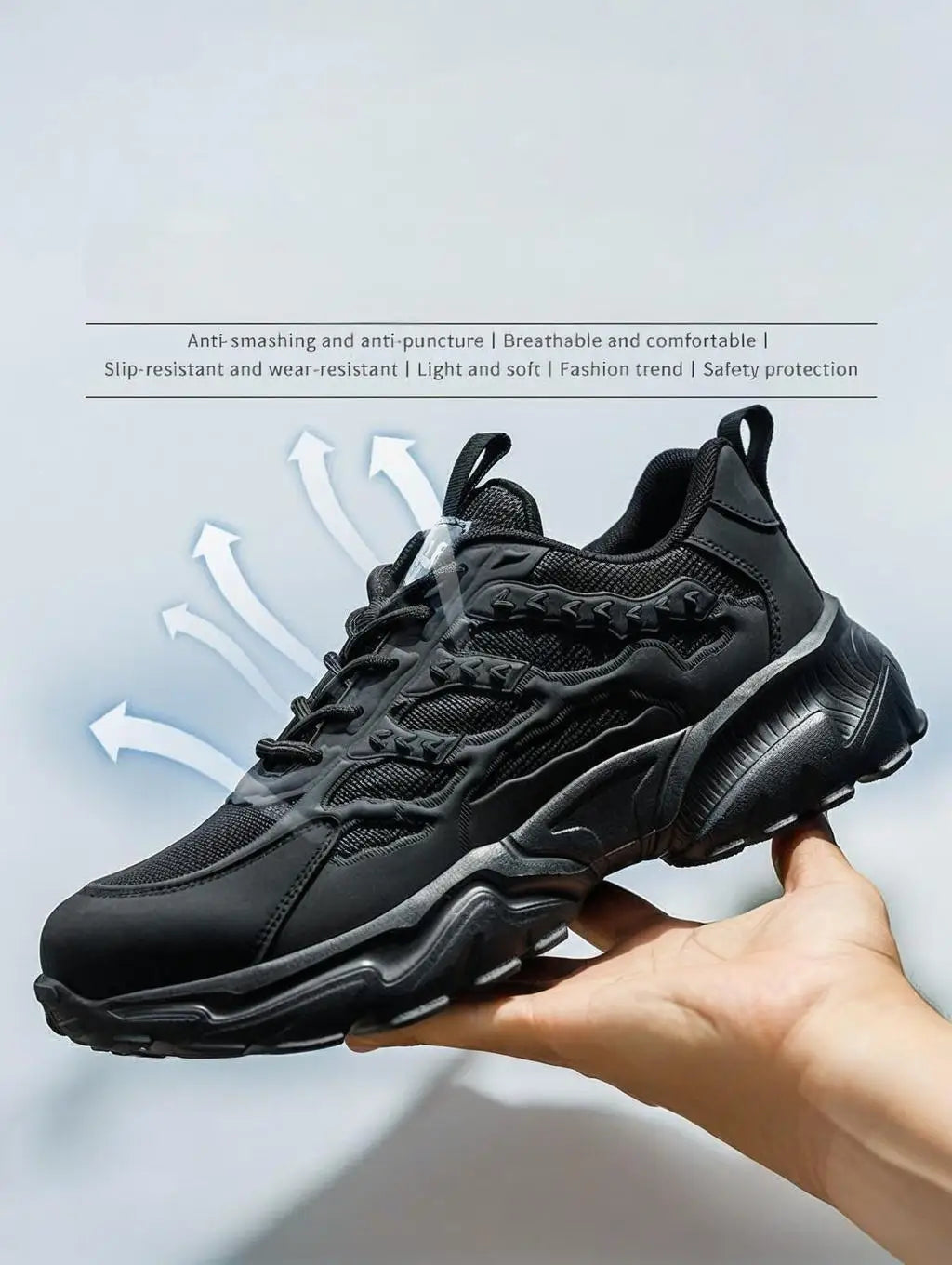 Steel Toe Kevlar-Midsole Safety Shoes Men, Lightweight Breathable Anti-Puncture Anti-Smash Non Slip Industrial Work Boots