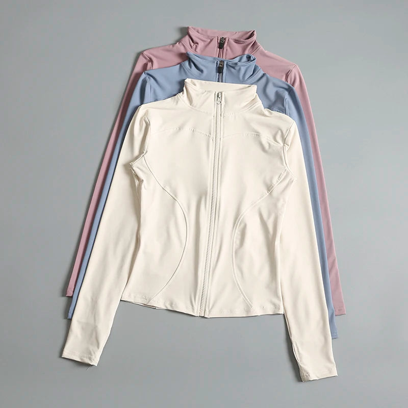 Women Zip Fitness Yoga Shirt Long Sleeve Sports Jacket Gym Top Activewear Running Coats Workout Clothes Woman