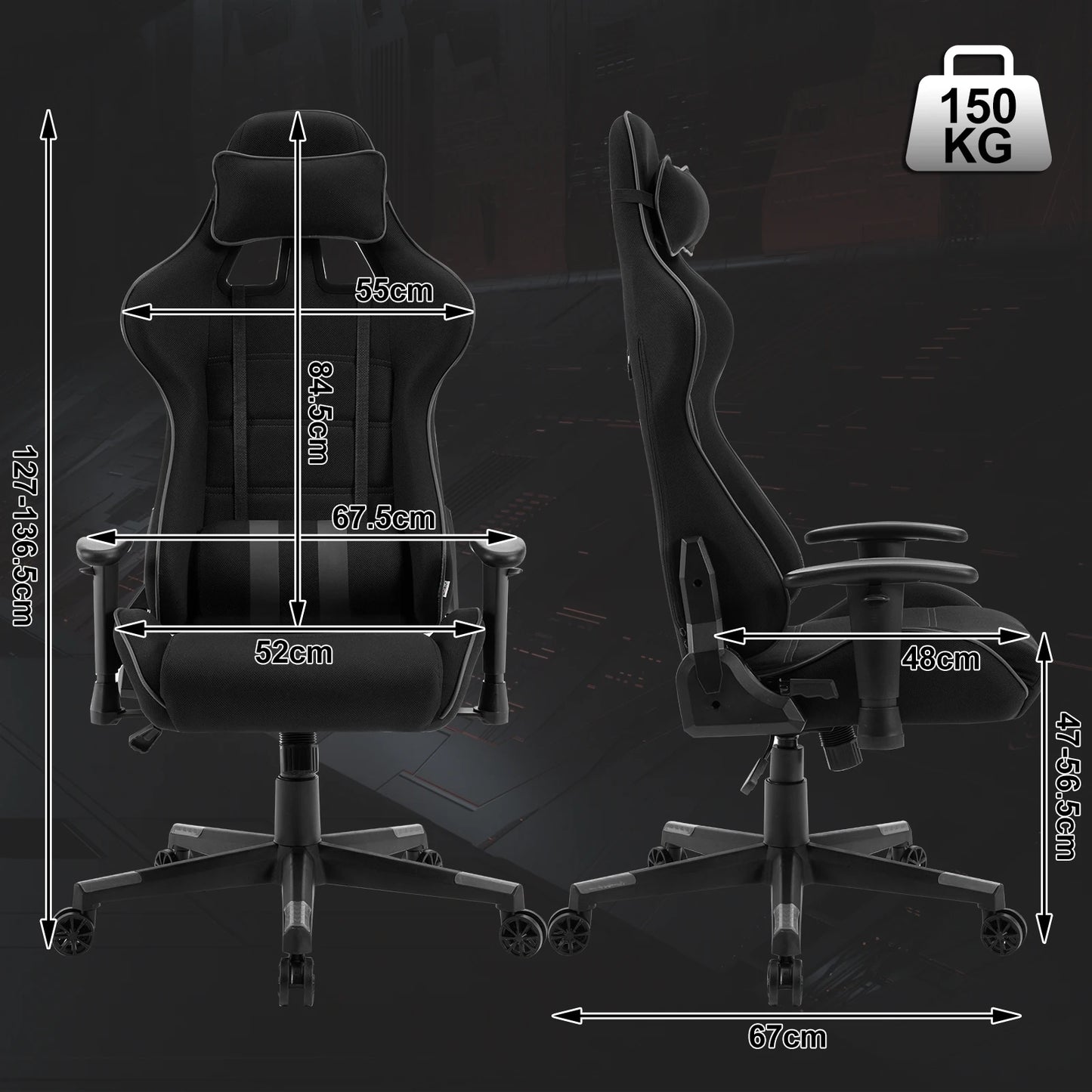 WOLTU Height Adjustable Ergonomic Office Gaming Chair Computer Armchair with Headrest Lumbar Cushion Tilt Function Backrest