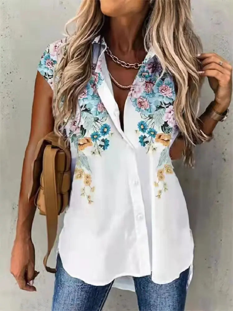 Temperament Short Sleeve Women Shirts Fashion Casual Loose Shirts Women Print Cardigan Tops