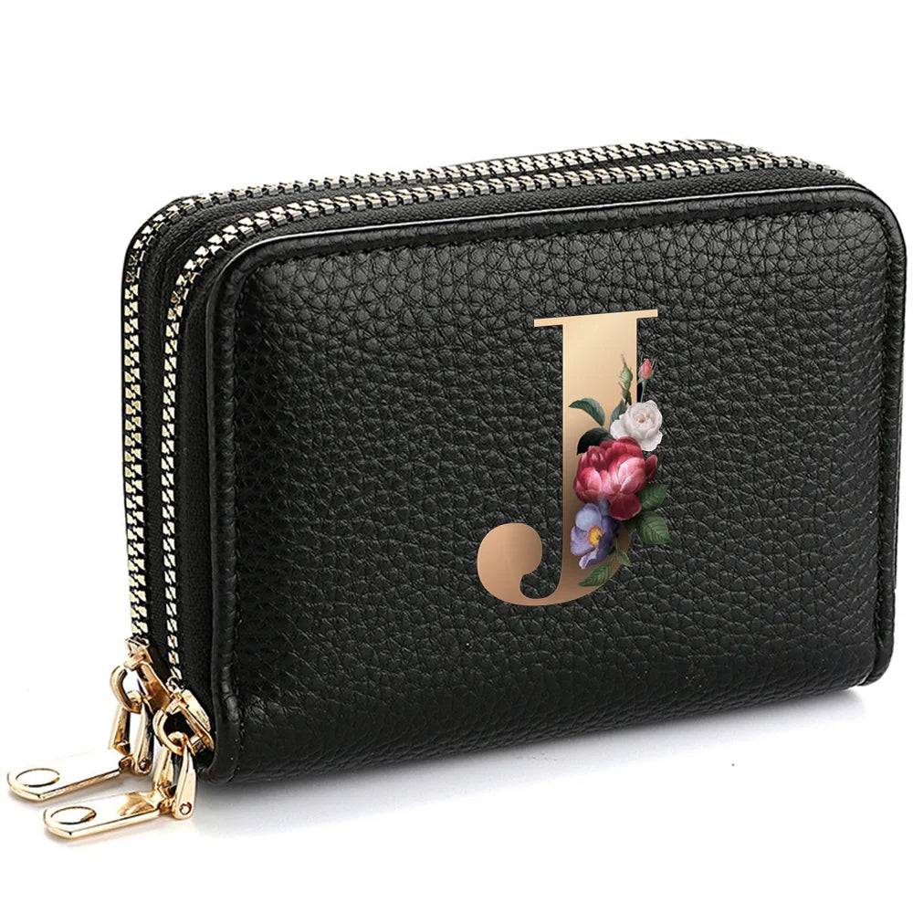 Women's Credit Card Holder Wallet, Fashionable Double-Zipper Letter Printed multi-slot Credit Card And Coin Wallet for Women