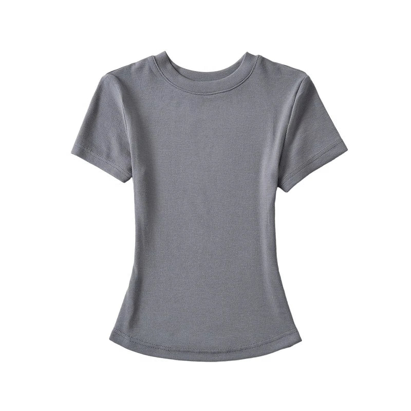 LUNDUNSHIJIA 2024 Summer Sexy Women Basic O-neck Short Sleeve T-shirt Ladies Slim Elasticity Cotton Tee Tops 12 Colors