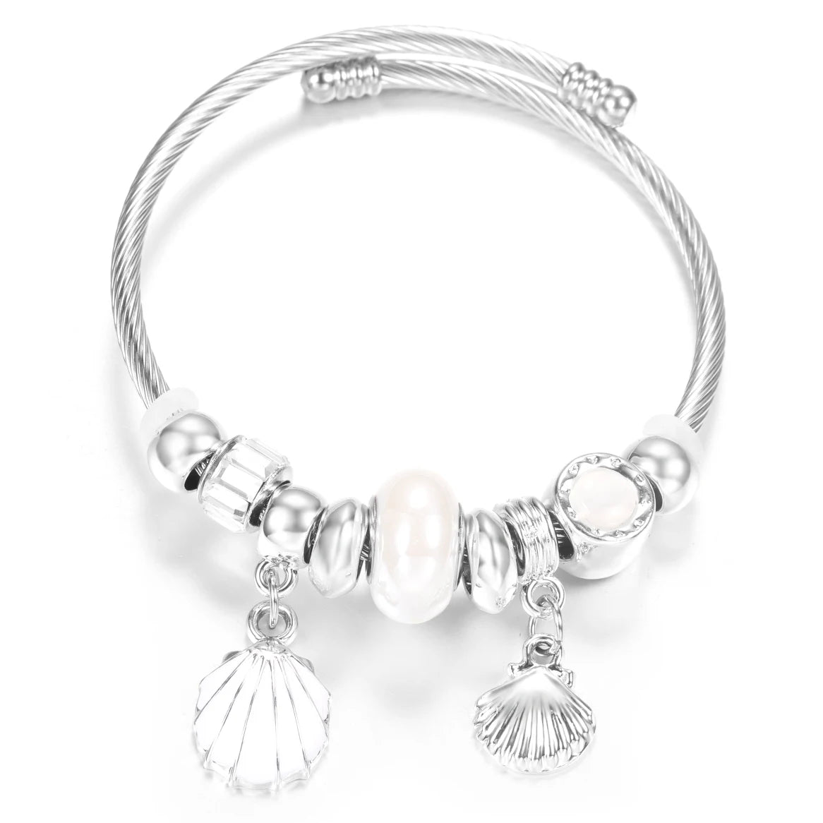 New Rhinestone Heart Shaped Pendant Stainless Steel Beaded Bracelet 4 Colors High Quality Closure Bangles Women Bracelet Jewelry