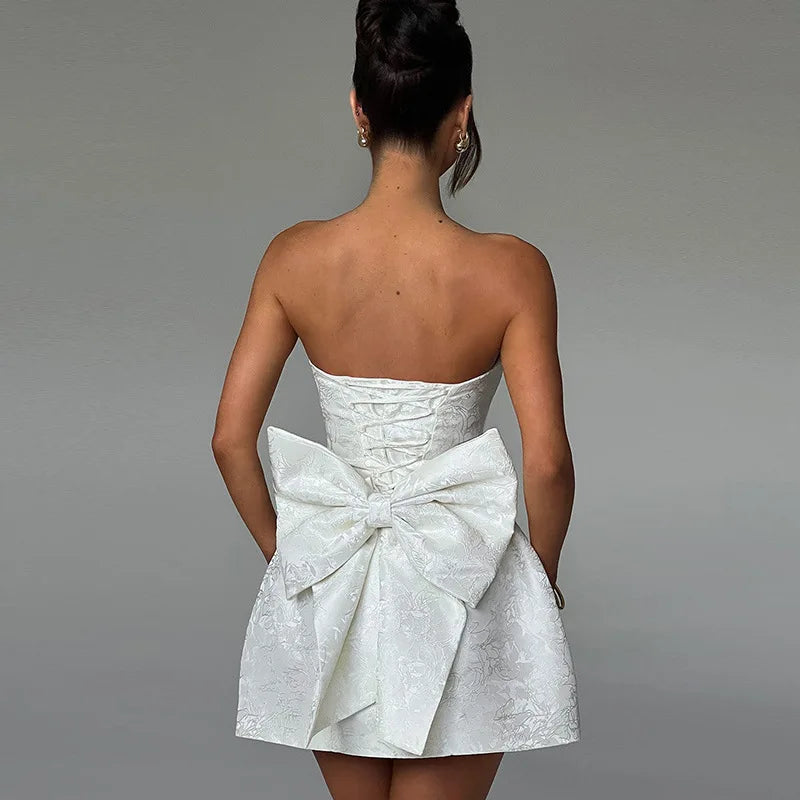 Ladies Summer Evening Birthday Party Dress Women Sleeveless Backless Bow New Fashion Mini Dresses Club Streetwear Woman Clothes
